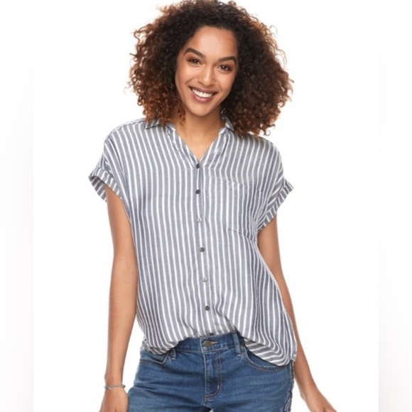 Sonoma Tops - Sonoma Metallic Stripe Short Sleeve Dolman Top gray /White Women’s medium